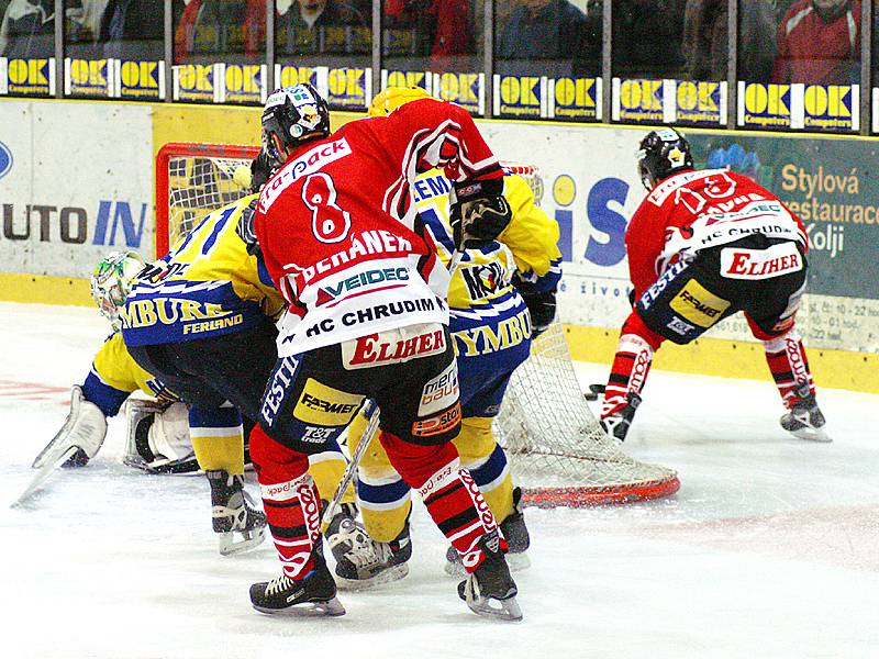 První semifinálové utkání play off II. hokejové ligy Chrudim - Nymburk.