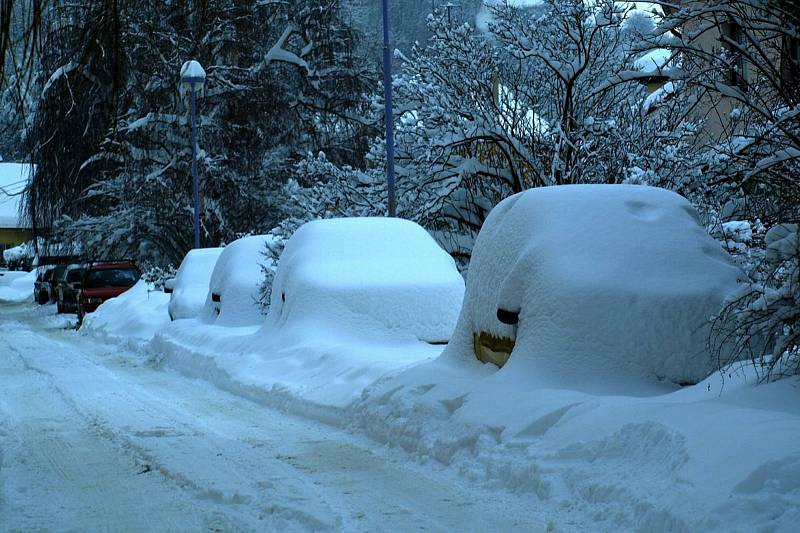 Chrudim pokrytá sněhem v lednu roku 2010.