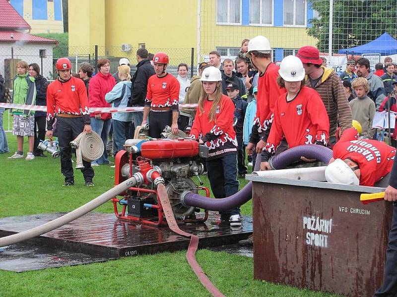 Čtyřiadvacátý ročník hasičské soutěže O pohár města Chrudimě se konal na hřišti za Vodojemem.