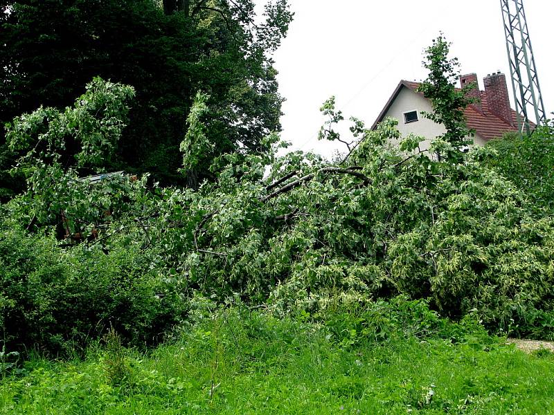 Následky řádění středeční večerní vichřice v Luži na Chrudimsku.