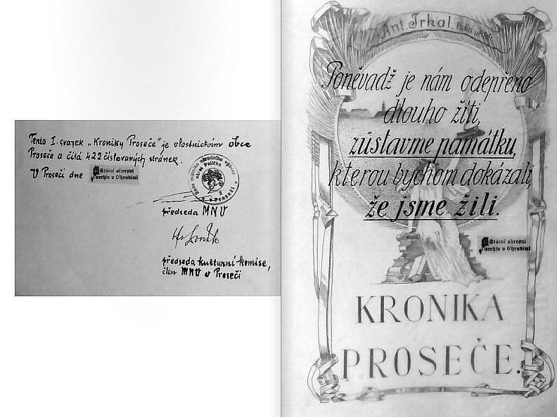 Nádherné zpracování prosečské kroniky od Antonína Trkala z let 1924 - 1927.