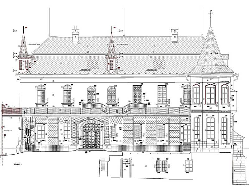 Takto má vypadat slatiňanský zámek po zamýšlené opravě. V nákresu na první pohled zaujme návrat některých dříve odstraněných částí částí exteriéru.