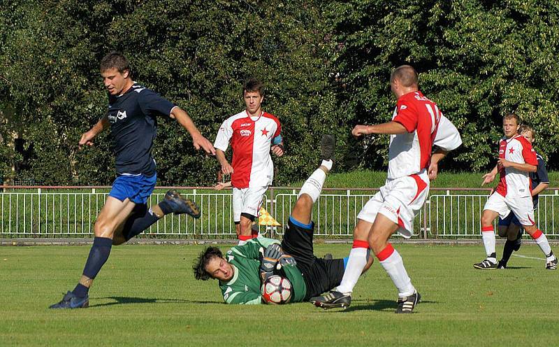 Z fotbalového utkání 2. kola I. A třídy Slatiňany – MFK Chrudim C 2:1.