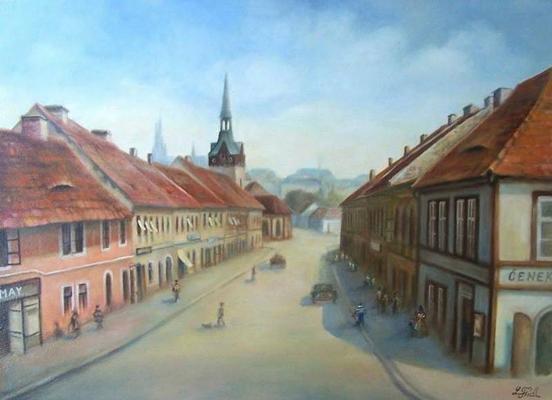 Havlíčkova ulice na přelomu 19. a 20. století - Luboš Frídl - olej 70 x 50