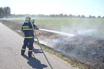 Chrudimští profesionální hasiči zasahovali u požáru suché trávy podél silnice u obce Trojovice