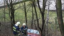 Auto se zarazilo až o stromy ve dvou třetinách stráně.