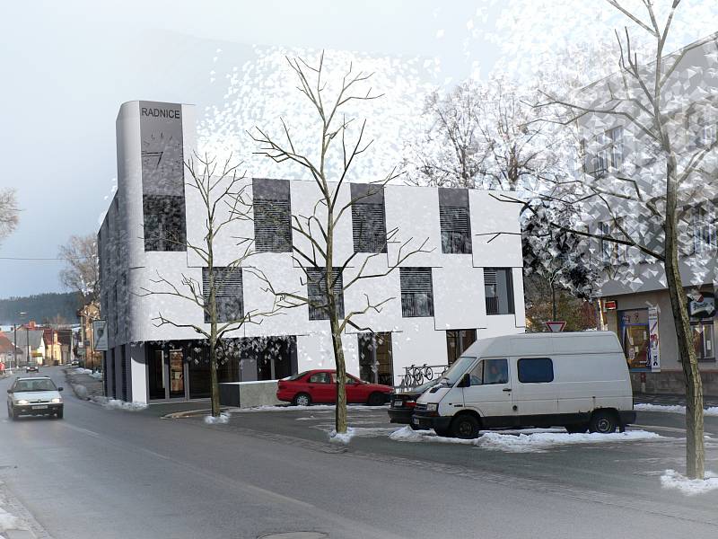 STAROU BUDOVU nahradí moderní radnice, zřejmě podle návrhu architekta Ondřeje Plašila