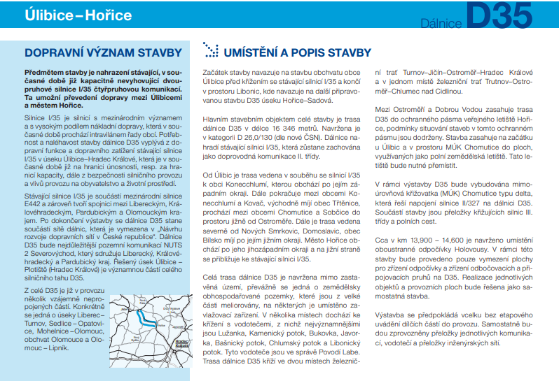 Infoleták ŘSD o úseku D35 Hořice - Úlibice