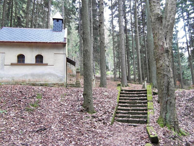 Lesní poutní místo Zlatnice mezi Vidochovem a Borovnicí. 