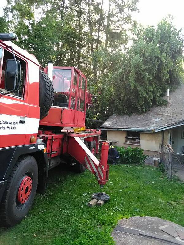 Vzrostlý strom spadl v obci Studénka na štít rodinného domu.