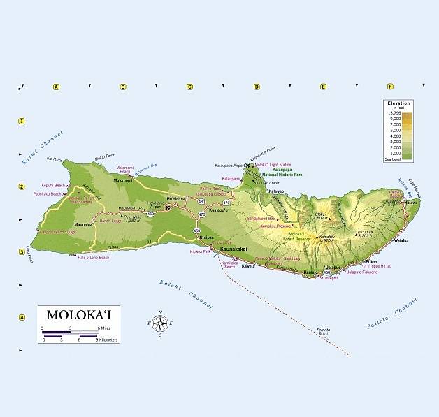 Mapa Havajských ostrovů.