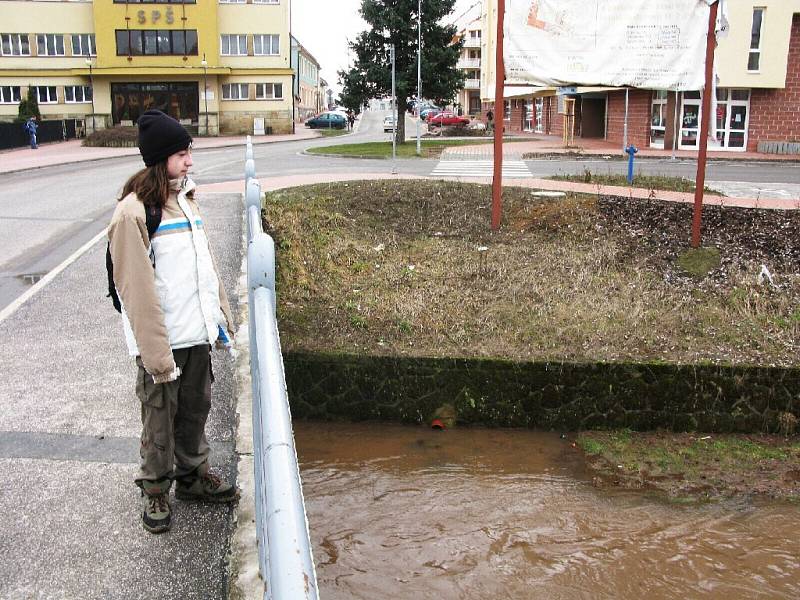 Stav Cidliny v Jičíně v poledne 6. března, povodeň zatím nehrozí.