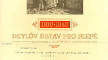 Deylův ústav pro slepé. Poděkování Václavu Vojtíškovi za poskytnutý peněžní dar. 1945. 