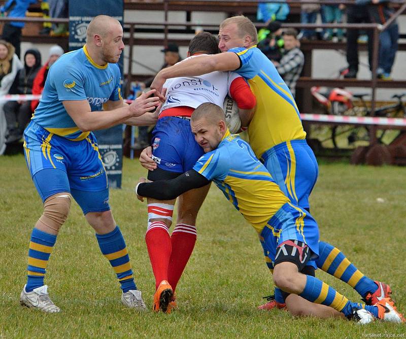 Utkání ME ČR - Ukrajina v rugby ve Vrchlabí.