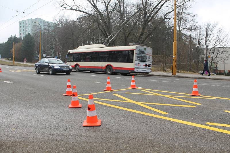 Značení objízdných tras v Jihlavě.