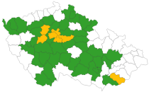 Koronavirový semafor k 11. září 2020.  Vysočina skoro celá zezelenala