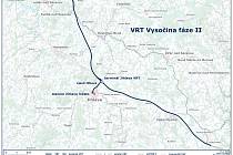 Plán vysokorychlostní železniční tratě, která povede přes Vysočinu. Zdroj: poskytla Správa železnic