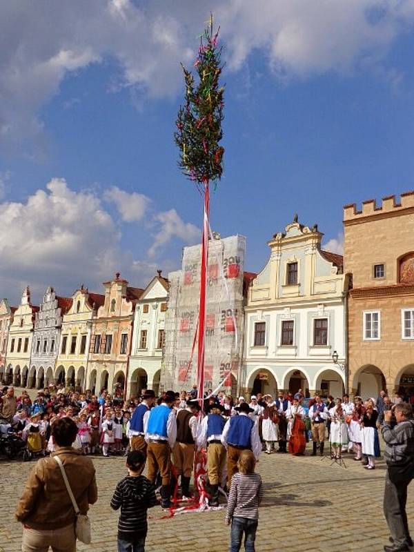 Tradice stavění máje folklorního souboru Podjavořičan Telč. Rok 2014.