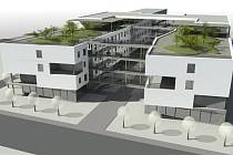 Vizualizace nového pavilonu a parkovacího domu jihlavské nemocnice.