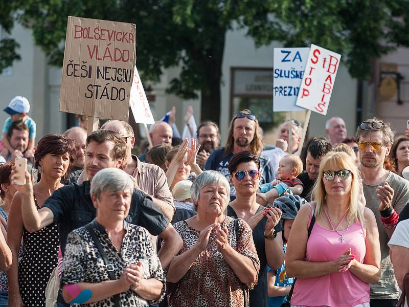 Na Masarykově náměstí v Jihlavě se 5. června sešli lidé na demonstraci proti premiérovi Andreji Babišovi a chystané vládě s podporou komunistů.