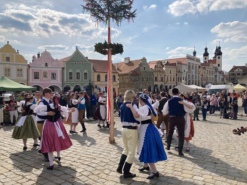 Tradice stavění máje folklorního souboru Podjavořičan Telč. Rok 2022.