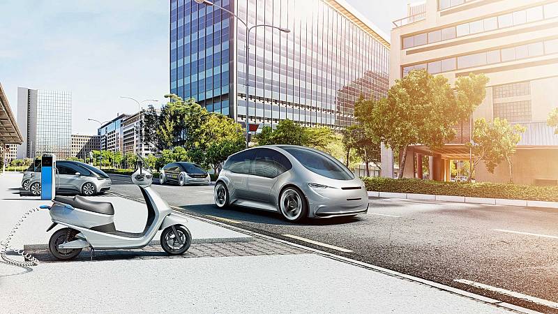 Ilustrační obrázek elektromobilní budoucnosti.