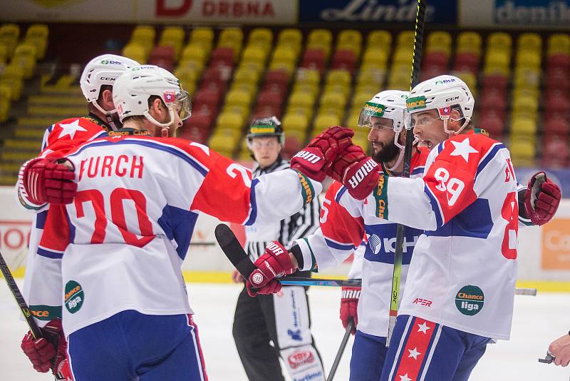 Hokejové utkání mezi HC Dukla Jihlava a  SK Horácká Slavia Třebíč.