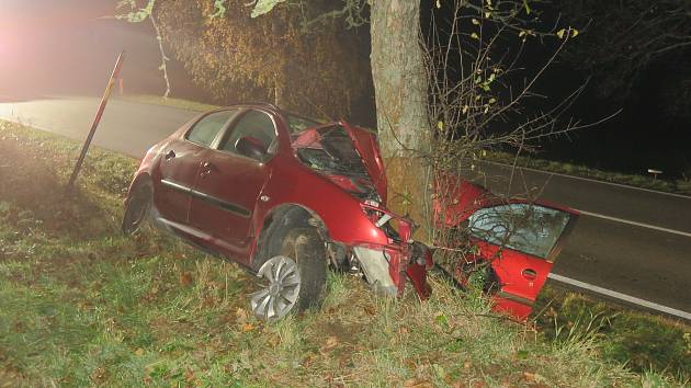 Nehoda u Stáje na Jihlavsku. Řidič vyjel ze silnice a narazil do stromu.