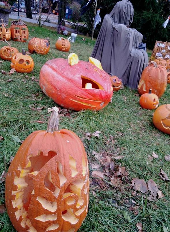 Ve Stonařově si členové místního Sokola připravili bohatou halloweenskou výzdobu.