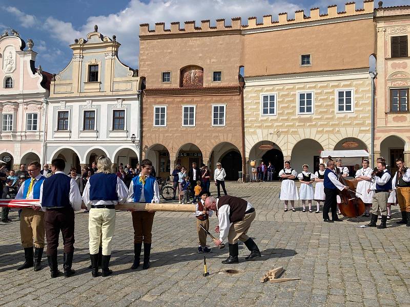 Tradice stavění máje folklorního souboru Podjavořičan Telč. Rok 2022.