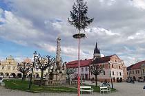 Májky jsou vysoké stromy s bohatým zdobením, které mají svou symboliku. Tato stojí v Telči na náměstí.