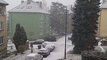 Sněžení na Jihlavsku poslední březnový den.