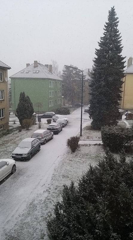 Sněžení na Jihlavsku poslední březnový den.
