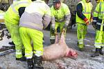 Odklízení nehody dvou kamionů na 118.kilometru dálnice ve směru na Brno