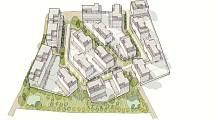 Největší oblastí s družstevními bytovými domy budou Handlovy Dvory. Vizualizace takzvané oblasti D.