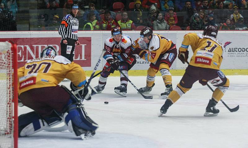 Zápas 41. kola hokejové extraligy mezi HC Dukla Jihlava a HC Sparta Praha.