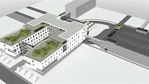 Vizualizace nového pavilonu a parkovacího domu jihlavské nemocnice.