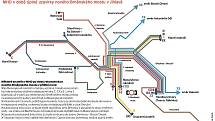 Schéma, jak bude jezdit MHD v době uzavírky nového Brněnského mostu.