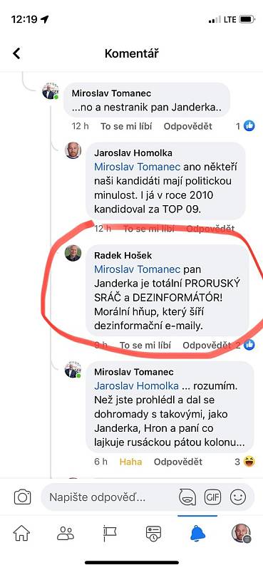 Jaroslav Homolka sdílel příspěvek týkající se ostrého komentáře kandidáta na primátora Radka Hoška, následuje Homolkova reakce. Kritika mířila na Ericha Janderku, který je stejně jako Homolka na kandidátce Jihlava srdcem.