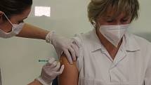 V sobotu druhého ledna 2021 začalo na Vysočině očkování proti koronaviru, první injekce byly pro zaměstnance nemocnice. Mezi prvními dostala injekci i primářka kožního oddělení Marie Policarová.