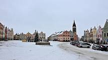 Historická Telč je krásná v každém ročním období. Takhle vypadá, když zapadne sněhem.