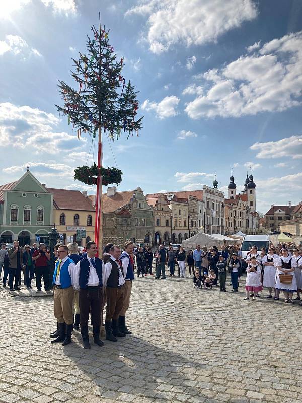 Tradice stavění máje folklorního souboru Podjavořičan Telč. Rok 2022.