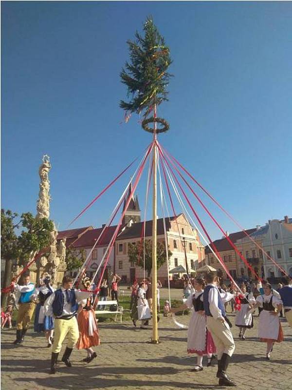 Tradice stavění máje folklorního souboru Podjavořičan Telč. Rok 2018.