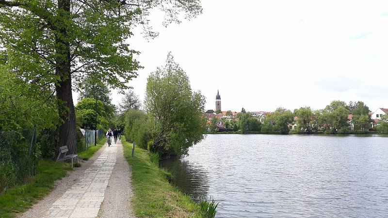 Cesta Na Dlážkách v Telči spojuje historické centrum města s kostelem Matky Boží na Starém Městě. Cesta vede podél Staroměstského rybníka a lemují ji barokní sochy světců.