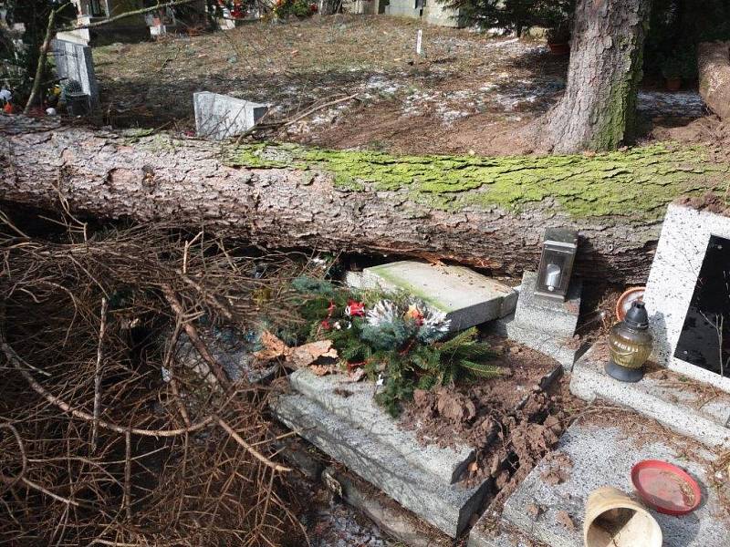 Škody na náchodském hřbitově, které způsobil nedávný silný vítr, uhradí majitelům hrobů město.