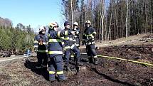 Na Náchodsku hořela hrabanka po těžbě, a to v těžko přístupném terénu. Na pasece 100 x 100 metrů v části Plhov zasahovalytři jednotky - náchodští profesionální a dobrovolní hasiči i dobrovolní hasiči z Dolní Radechové.