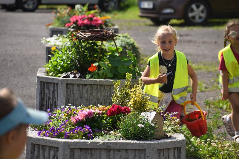 Předškoláci z MŠ Meziměstí adoptovali hned dva květináče – v jednom děti pěstují bylinky a v druhém je okrasná Pohádková zahrádka.