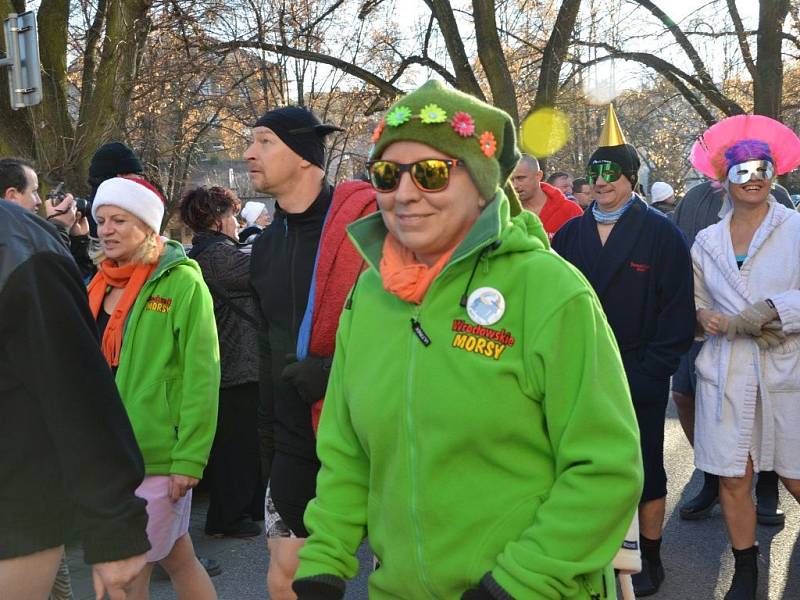 Otužilci se na Silvestra v Náchodě rozloučili se starým rokem v řece Metuji.