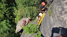 Dvoudenní výcvik, který se konal v oblasti Polických stěn na Broumovsku, měl za cíl procvičit záchranné práce ve skalním terénu, ať už s pomocí vrtulníku letecké záchranné služby, nebo bez něj.