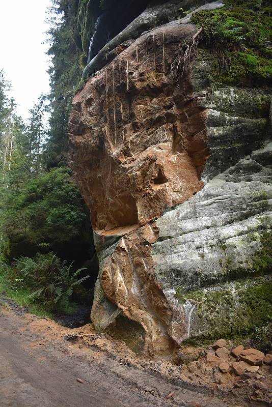 Na dvou místech u turistické Pánovy cesty v Polických stěnách se se souhlasem Správy CHKO Broumovska měnila podoba skal. Ty překážely bezeškodnému vyvezení vytěženého kůrovcového dřeva, tak musely ustoupit technice.